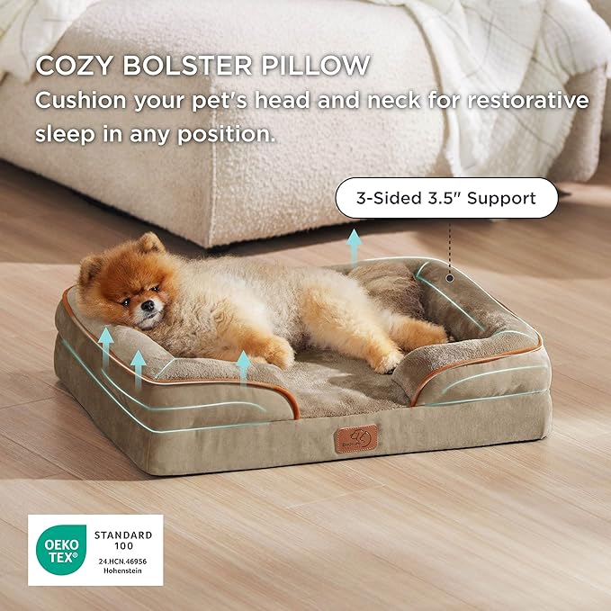 Bedsure Orthopedic Dog Beds for Small Dogs - Washable Small Dog Cat Bed Waterproof, Comfort Pet Couch Sofa with Washable Removable Cover, Pets Bed with Nonskid Bottom, Hazel, 24"