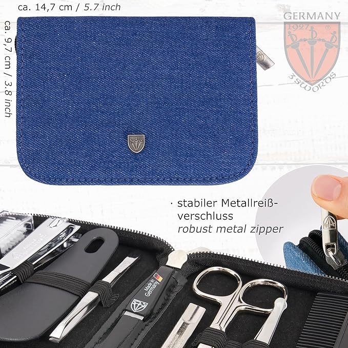 3 Swords Germany – brand quality 10 piece manicure pedicure grooming kit set for professional finger & toe nail care tweezers file clipper fashion leather case in gift box, Made by 3 Swords (7797)