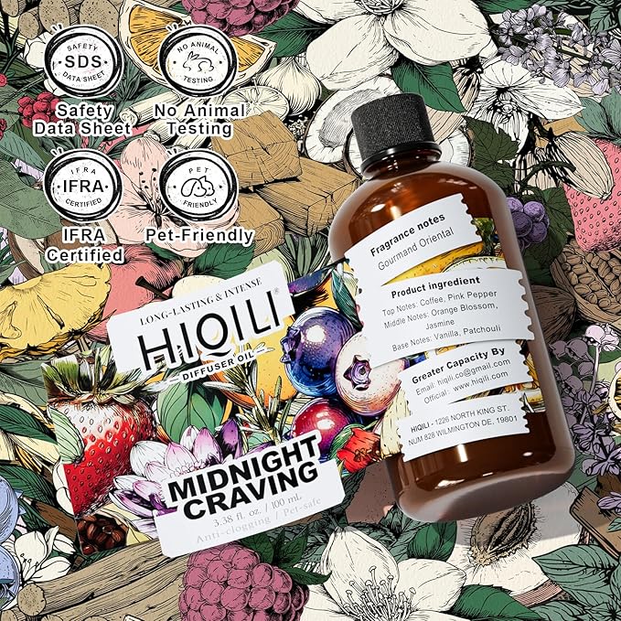 HIQILI Diffuser Oil for Humidifier & Reed Diffusers, Suitable for Home and Other Scenarios, Long Lasting Scent - Midnight Craving, 3.38 Fl Oz