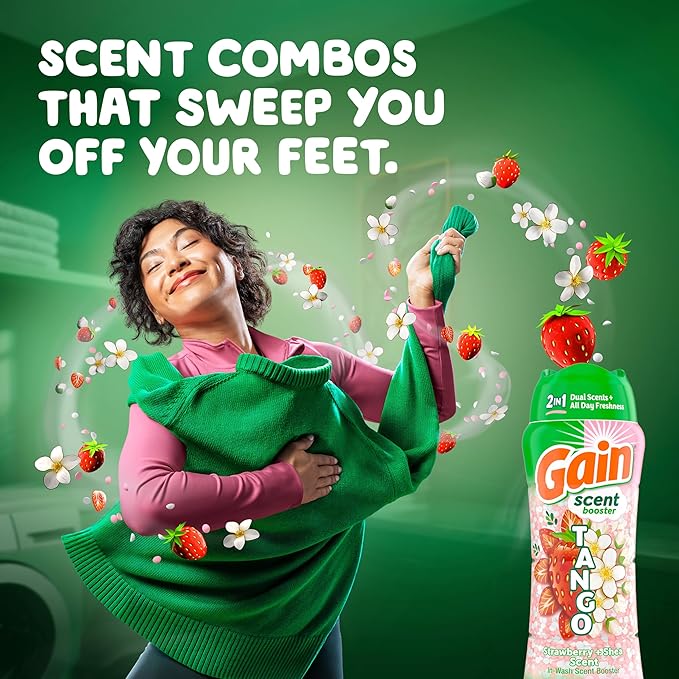 Gain Tango 2-in-1 Laundry Scent Booster Beads, Strawberry and Shea Scent, 21.1 oz, Laundry Beads with Dual Scents Plus All Day Freshness