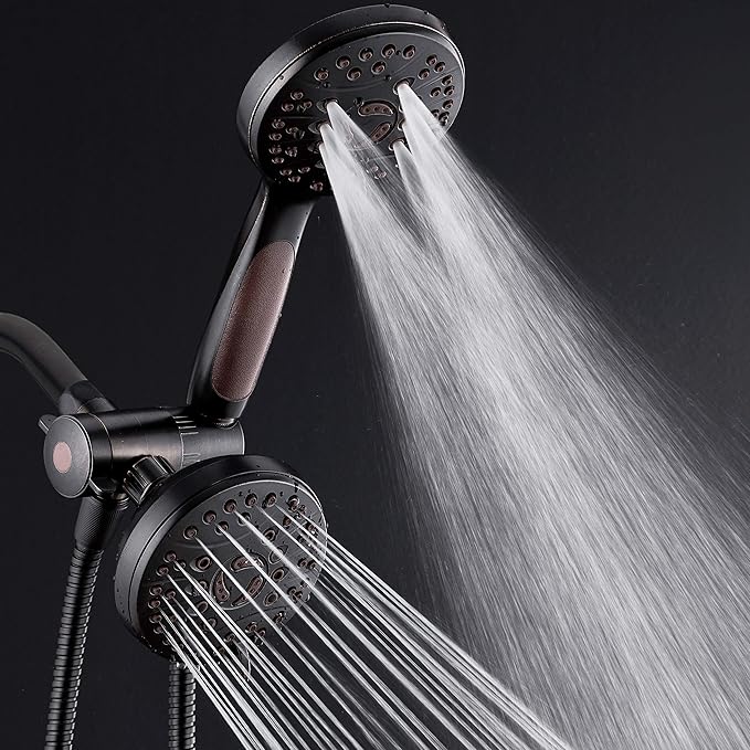 High Pressure 48-mode Luxury 3-way Combo – Dual Rain & Handheld Shower Head – 6 Foot Stainless Steel Hose – Anti Slip Grip – All Oil Rubbed Bronze Finish – Top US Brand – Extra Wall Bracket