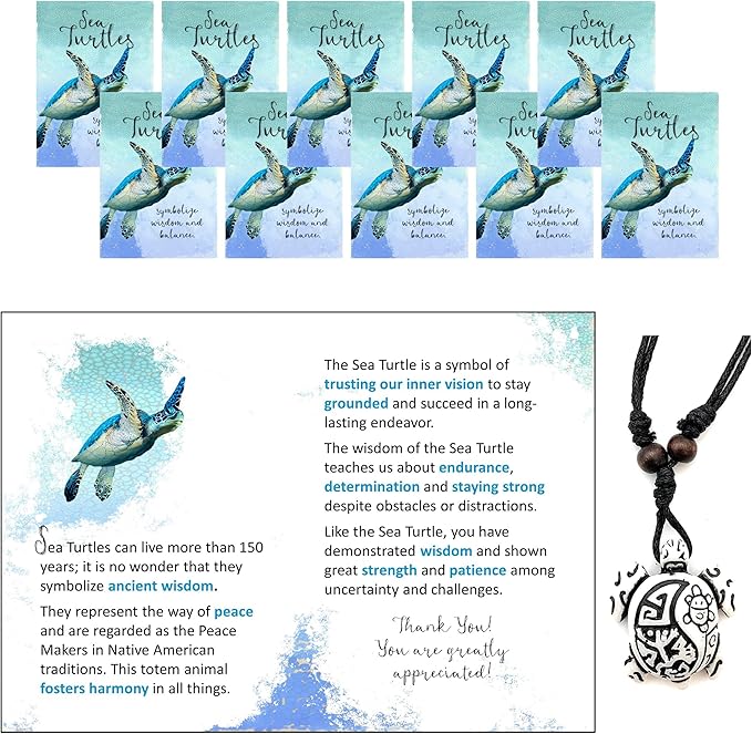 Smiling Wisdom - 10 Bulk Gifts - Employee Staff Appreciation Greeting Cards and Yak Bone Turtle Gift Sets - Women Men - 30pcs - Sea Turtle Wisdom White and Black