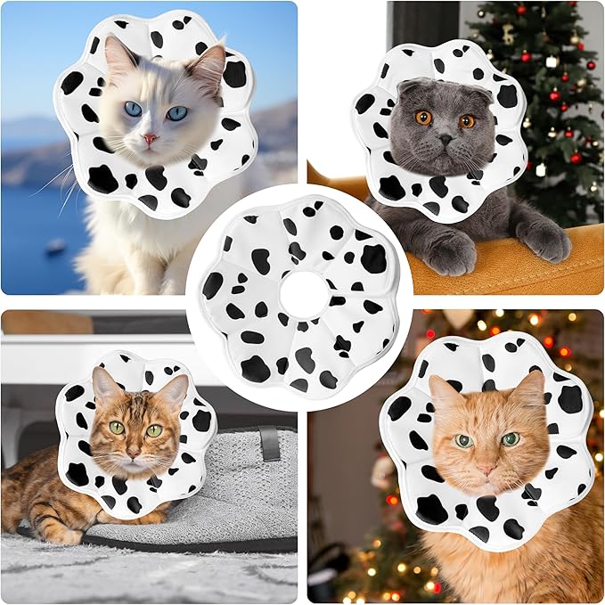 Soft Adjustable Cat Cone Collar, Comfortable Cat Recovery Collar Suitable for Various Types of Cats,Elizabethan Neck Protective Collar for Cats After Surgery (Milk, Large)