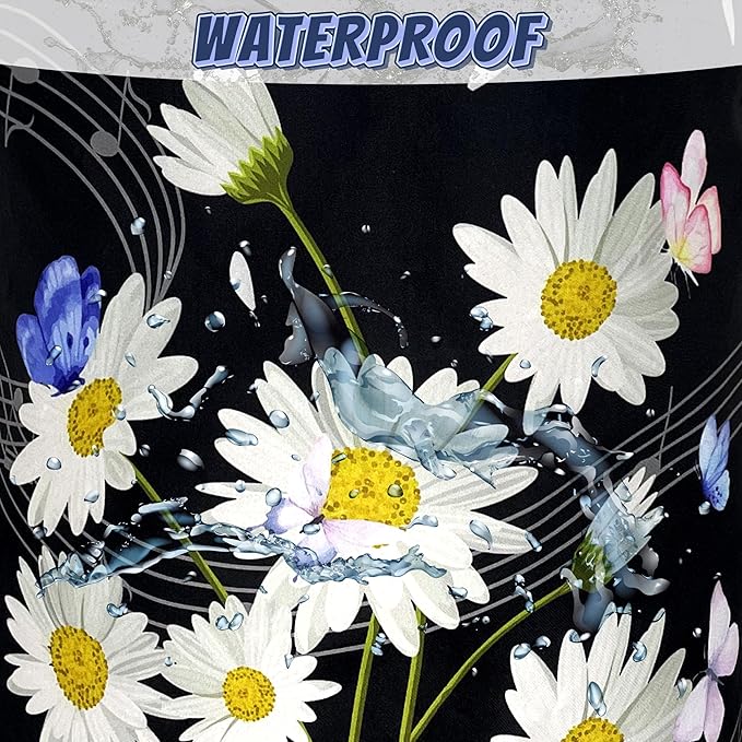 Cute Daisy Laundry Basket Foldable Floral Music Notes Laundry Hamper With Handle Oxford Cloth Portable Clothes Storage Organizer Basket 18.9"x16.5" Laundry Bag For Laundry Room/Bedroom/Bathrooms