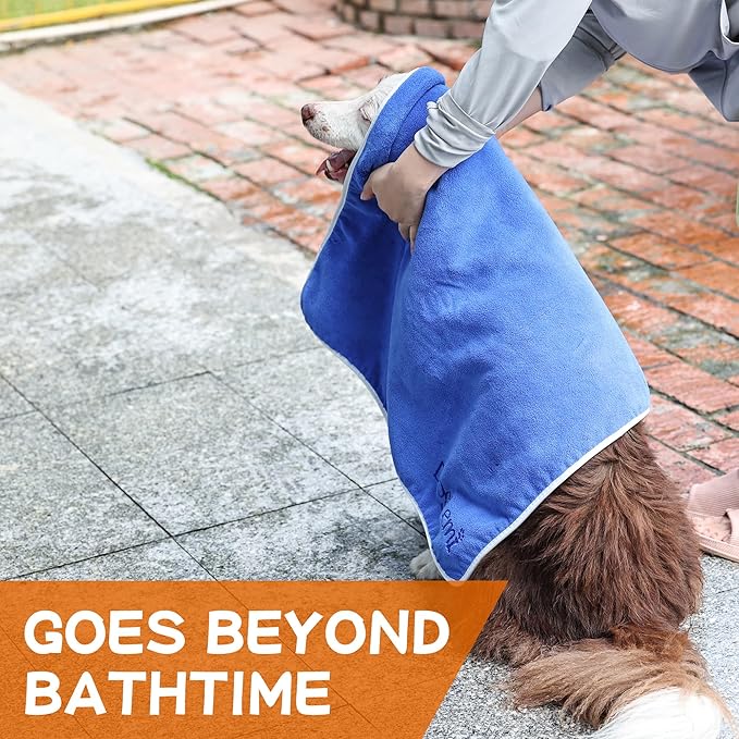 Dog Towels for Drying Dogs Super Absorbent Microfiber Pet Grooming Towel for Dogs, Cats and Other Pets, Machine Washable (40 x 26 Inches, Coral Velvet Blue)