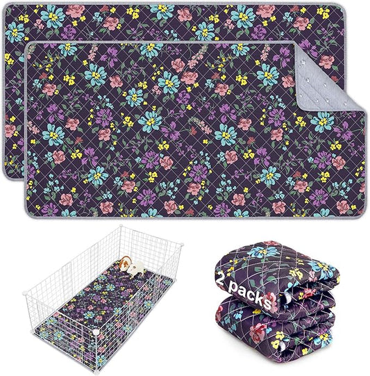 Bienbee Guinea Pig Bedding, 2 Pack 47" x 24" Reusable Guinea Pig Cage Liner Waterproof and Absorbent Small Animal Bedding Washable Pee Pads for Small Pet Hamster Rabbit Squirrel, Vintage Flowers