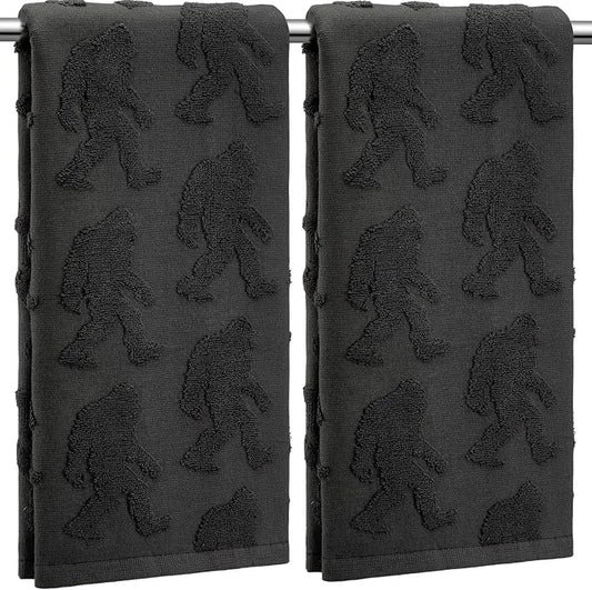 2 Pcs Bigfoot Sasquatch Hand Towels for Bathroom, Carbon Gray 100% Cotton Absorbent Jacquard Weave Decorative Towels for Bathroom Kitchen Decor Gift, 13.7 x 29.5 Inch