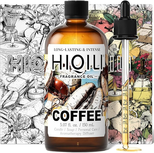 HIQILI Coffee Fragrance Oil for Scent Diffuser & Humidifier, Perfect for Candle, Soap, Perfume Making, New Car & Home - 5.07 Fl Oz