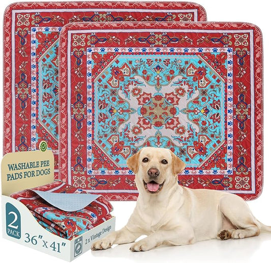 Homimp Washable Pee Pads for Dogs, 2 Pack Reusable Puppy Pads Waterproof, Absorbent and Leakproof Dog Pee Pads, Non Slip Puppy Training Pads, Pet Mat for Floor, Crate, Couch, Whelping,Brown, 36"x41"