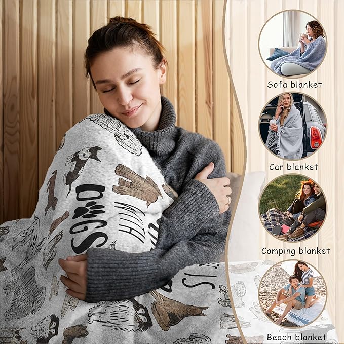 HIWX Dog Blanket, Dogs Blankets, Dog Lover Mom Gifts for Women Owner Lovers, Puppy Mom Blanket, Puppy Throw Blankets, Life is Better with Dogs Themed Throw Blanket for Bed Couch, 50x60 Inches
