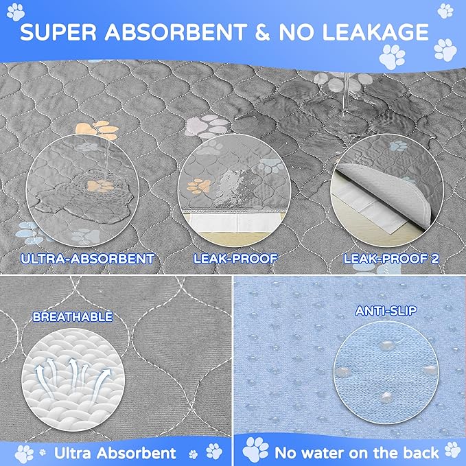 Aitmexcn Washable Puppy Dog Pee Pad, 4PCS 100% Waterproof Whelping Training Mat for Puppy/Senior Dog, Fast Drying Reusable Puppy Pads for Indoor, Outdoor and Car Travel- 32x36'' Llight Gray