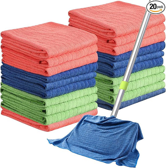 Nuanchu 20 Pieces Extra Large Microfiber Cleaning Cloth Rags Towels Bulk 20 x 28 Inch Washable Microfiber Reusable Car Drying Towel for Home Cleaning Car Wash Pet Drying, Red, Green, Blue