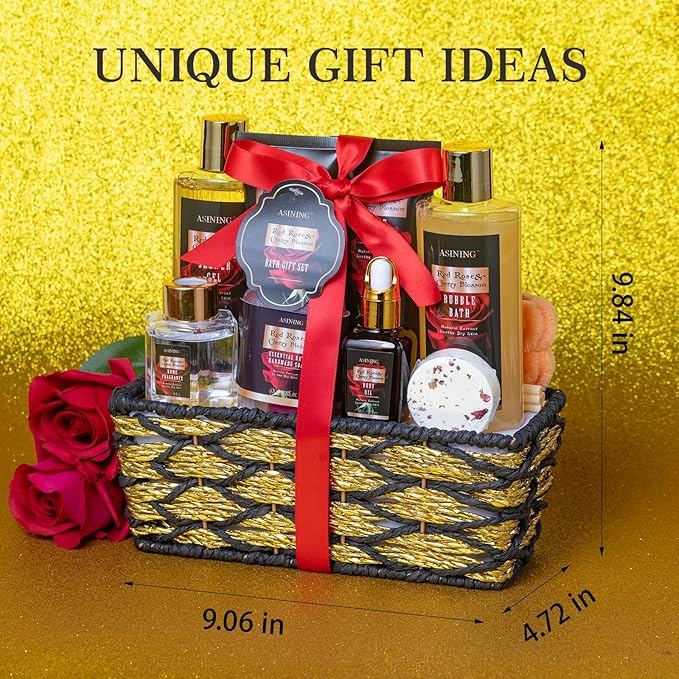 Birthday Gifts for Women, Spa Gift Baskets for Women, 14 Pcs Cherry Blossom & Rose Fragrance Spa Gifts for Mothers Day Gifts, Birthday Gifts for Wife, Self Care Kit