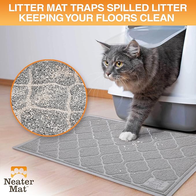 Neater Pets Neater Mat Cat Litter Rug, Thick & Durable Cat Mat for Litter Box, Trapper Pad Catches Mess to Protect Indoor Floors, Soft on Kitty Paws, Anti-Skid Grip Backing, Easy to Clean, Grey