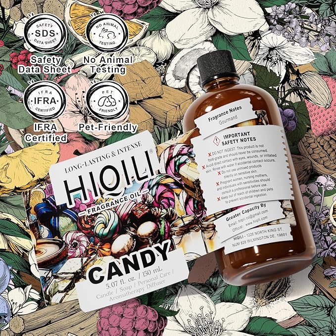 HIQILI Candy Fragrance Oil for Diffusers for Home, Sweet Scent, Perfect for Soap & Candle Making, Long-Lasting - 5.07 Fl Oz