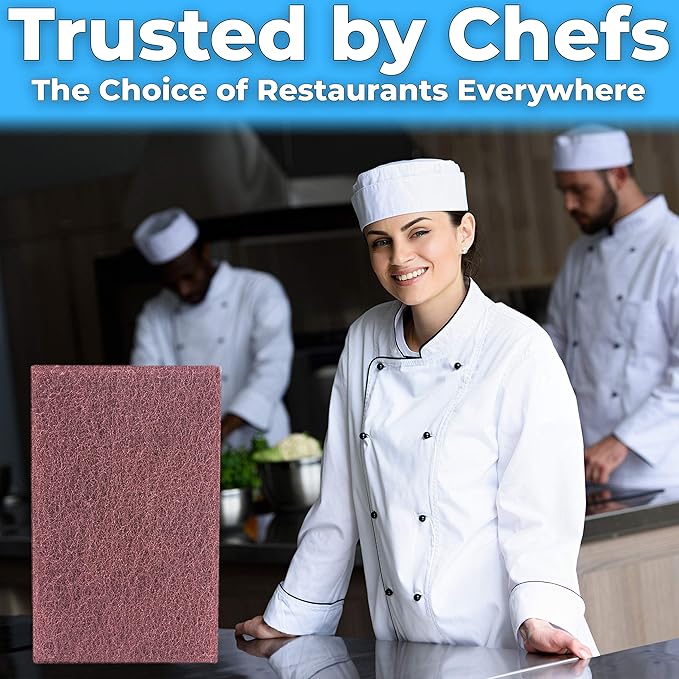 Heavy Duty XL Red Scouring Pads. 6x9 in 20 Pack of Scrubber Tools for Cleaning Stainless Steel Pots, Pans, Grills and Griddles. Extra Large Pad for Outdoor Use on Railings and Tiles.