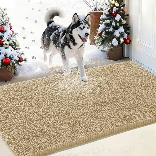 IM HOME Chenille Absorbent Outdoor Doormat 60" x 36", Washable Muddy Door Mats for Dog Non Slip Indoor Doormat Dog Mat for Muddy Paw Front Inside Doormats for Entryway Light Beige