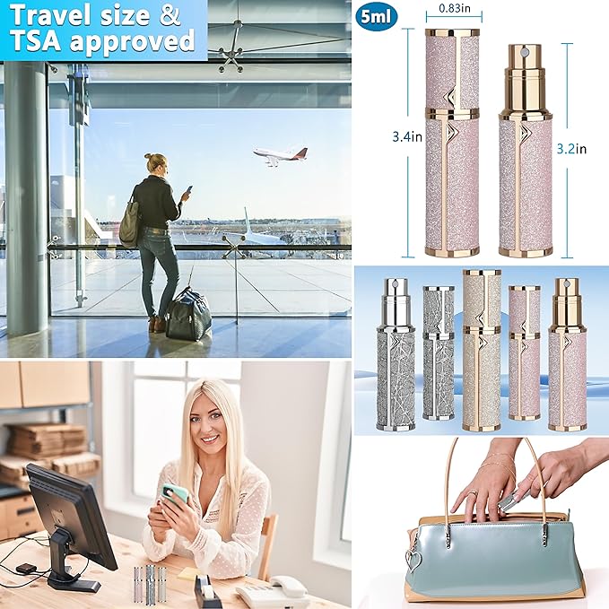 Refillable Travel Perfume Atomizer Bottle - 5ml Luxury Pocket Perfume Dispenser Pump, Travel Perfume Atomiser, Cologne Dispenser, Portable Size Sprayer Bottle for Traveling (Pink - 1)