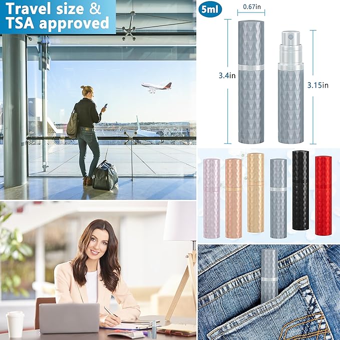 Travel Perfume Atomizer Bottle Refillable - 5ml Leakproof Fragrances Perfume Atomizer, Portable Perfume Sprayer, Perfume Refillable Bottle for Traveling (Gray)