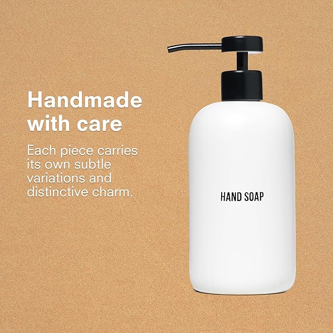 Public Goods Ceramic Hand Soap Dispenser Pump for Bathroom and Kitchen | Liquid Hand Soap Refill Bottle | Made Stoneware and Black Stainless Steel | 16 Oz Dispenser