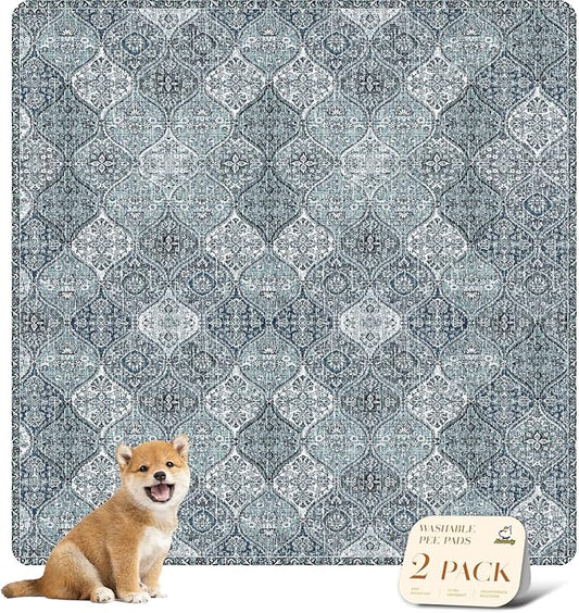 nunubaby Washable Pee Pads for Dogs, Stylish, Non-Slip and Leak-Proof Pee Pads. Reusable Potty Pads for Dogs for Crates and Floors.(Blue/Multi, 54" x54" )