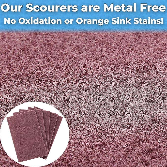 Heavy Duty XL Red Scouring Pads. 6x9 in 10 Pack of Scrubber Tools for Cleaning Stainless Steel Pots, Pans, Grills and Griddles. Extra Large Pad for Outdoor Use on Railings and Tiles.