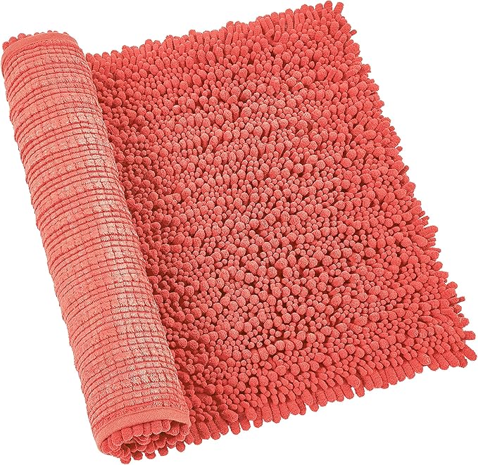 Walensee Bathroom Rug Non Slip Bath Mat (36x24 Inch Coral) Water Absorbent Super Soft Shaggy Chenille Machine Washable Dry Extra Thick Perfect Absorbant Best Large Plush Carpet for Shower Floor