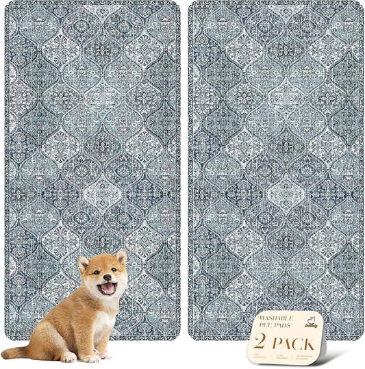 nunubaby Washable Pee Pads for Dogs, Stylish, Non-Slip and Leak-Proof Pee Pads. Reusable Potty Pads for Dogs for Crates and Floors.(Blue/Multi, 24" x48" )