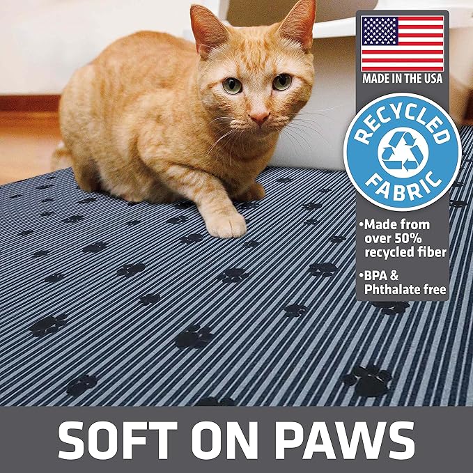 Drymate Original Cat Litter Mat, Contains Mess from Box, Protects Floors, Urine-Proof, Machine Washable, Soft on Kitty Paws, Absorbent, Waterproof (USA Made, Recycled Content) (20”x28”)(GreyStripePaw)