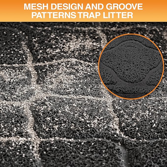 Neater Pets Neater Mat Cat Litter Rug, Thick & Durable Cat Mat for Litter Box, Trapper Pad Catches Mess to Protect Indoor Floors, Soft on Kitty Paws, Anti-Skid Grip Backing, Easy to Clean, Black