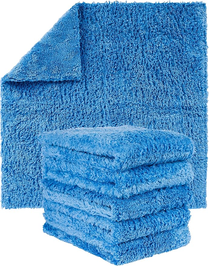 GREEN LIFESTYLE Chamois Cloth Microfiber Cleaning Cloth 6 Pack, Borderless Microfiber Towels Cleaning, Car Microfiber Towel, Drying Towels for Сars, Car Wash Towels (16" x 16", Blue) (6 Pack – 16x16)