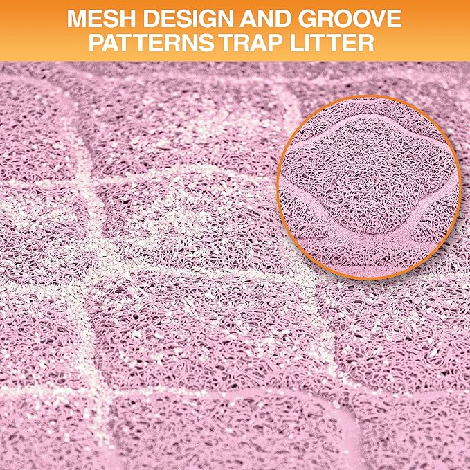 Neater Pets Neater Mat Cat Litter Rug, Thick & Durable Cat Mat for Litter Box, Trapper Pad Catches Mess to Protect Indoor Floors, Soft on Kitty Paws, Anti-Skid Grip Backing, Easy to Clean, Pink