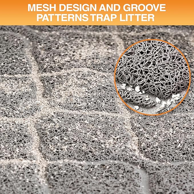 Neater Pets Neater Mat Cat Litter Rug, Thick & Durable Cat Mat for Litter Box, Trapper Pad Catches Mess to Protect Indoor Floors, Soft on Kitty Paws, Anti-Skid Grip Backing, Easy to Clean, Grey